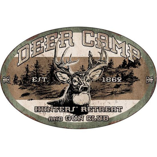 RIVERS EDGE - DEER CAMP - HUNTERS' RETREAT AND GUN CLUB - 12" X 17" TIN SIGN